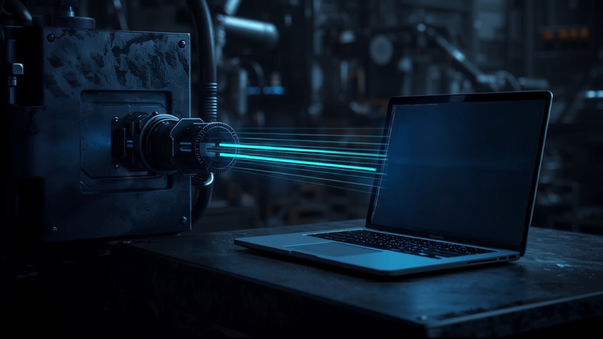 Visualizzazione astratta di dati che fluiscono da una macchina CNC verso un software